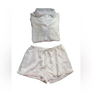 Violet Sky Two Piece Shorts and Shirt White Striped Pajamas Set size S